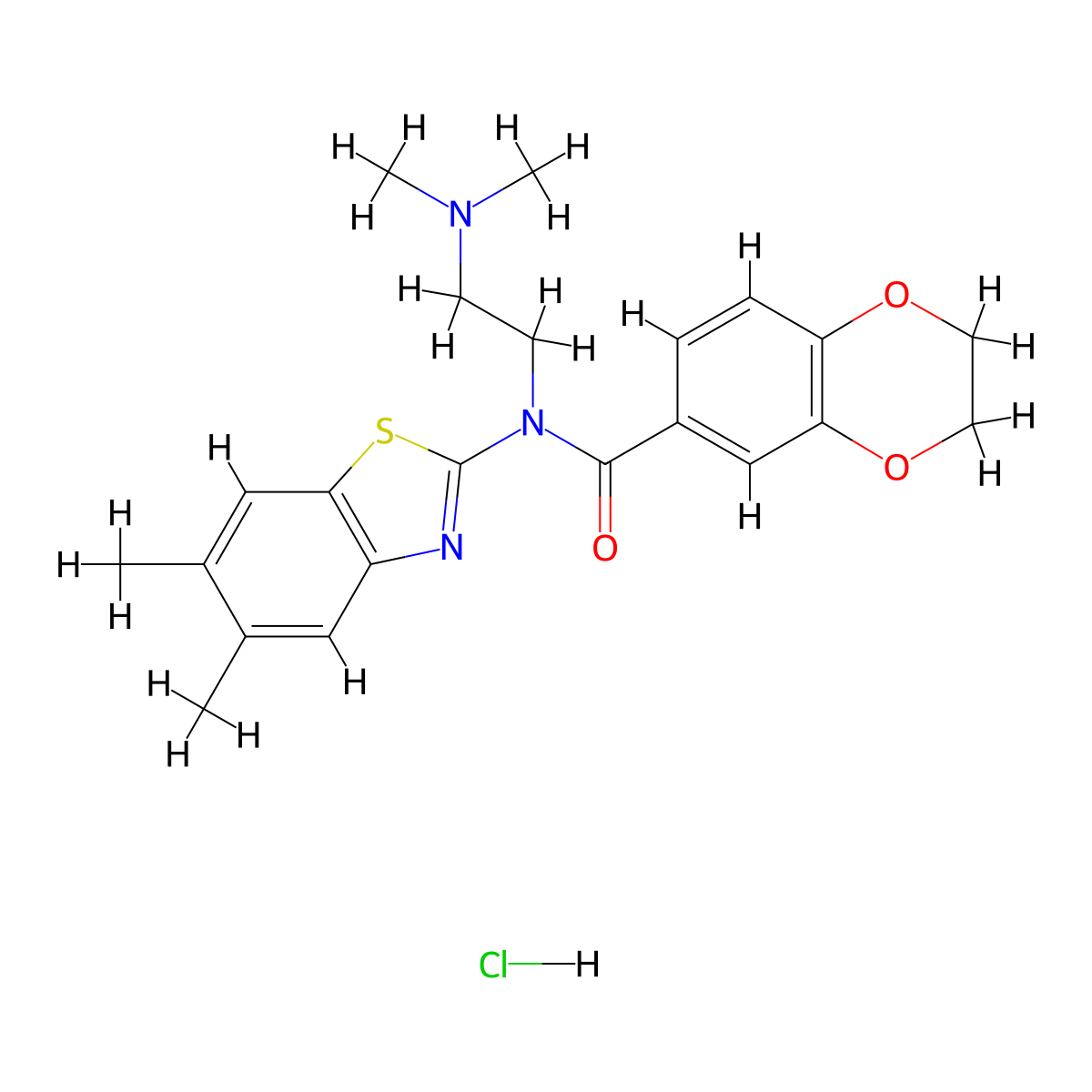 N-(2-(dimethylamino)ethyl)-N-(5,6-dimethylbenzo[d]thiazol-2-yl)-2,3-dihydrobenzo[b][1,4]dioxine-6-carboxamide hydrochloride molecular structure, CAS 1215612-98-8