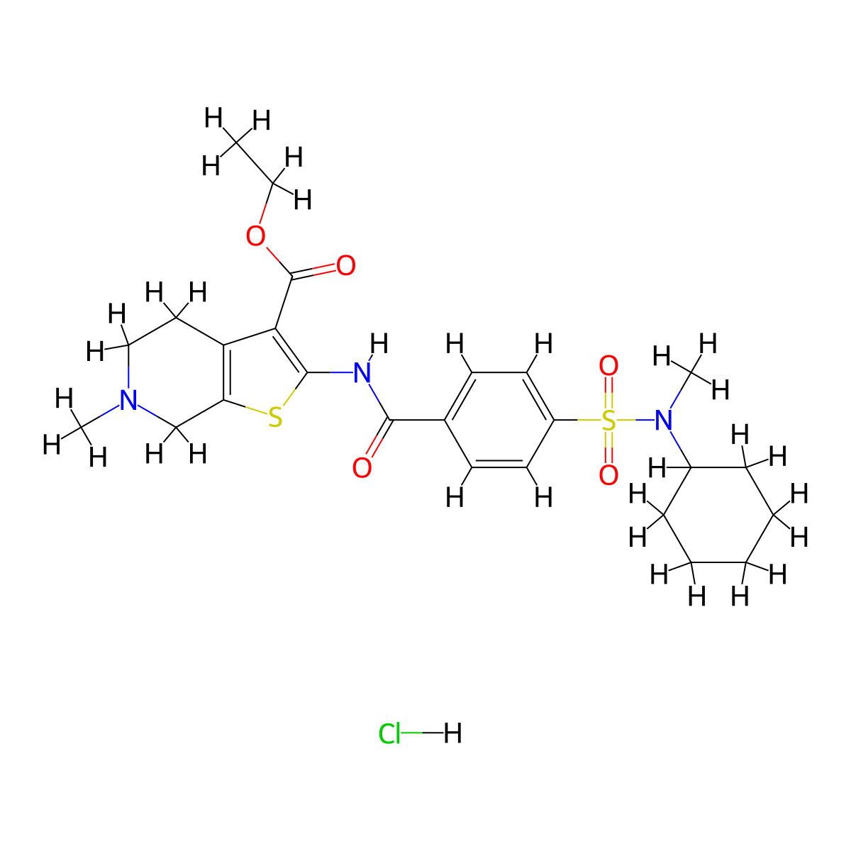 ethyl 2-{4-[cyclohexyl(methyl)sulfamoyl]benzamido}-6-methyl-4H,5H,6H,7H-thieno[2,3-c]pyridine-3-carboxylate hydrochloride molecular structure, CAS 1215613-60-7