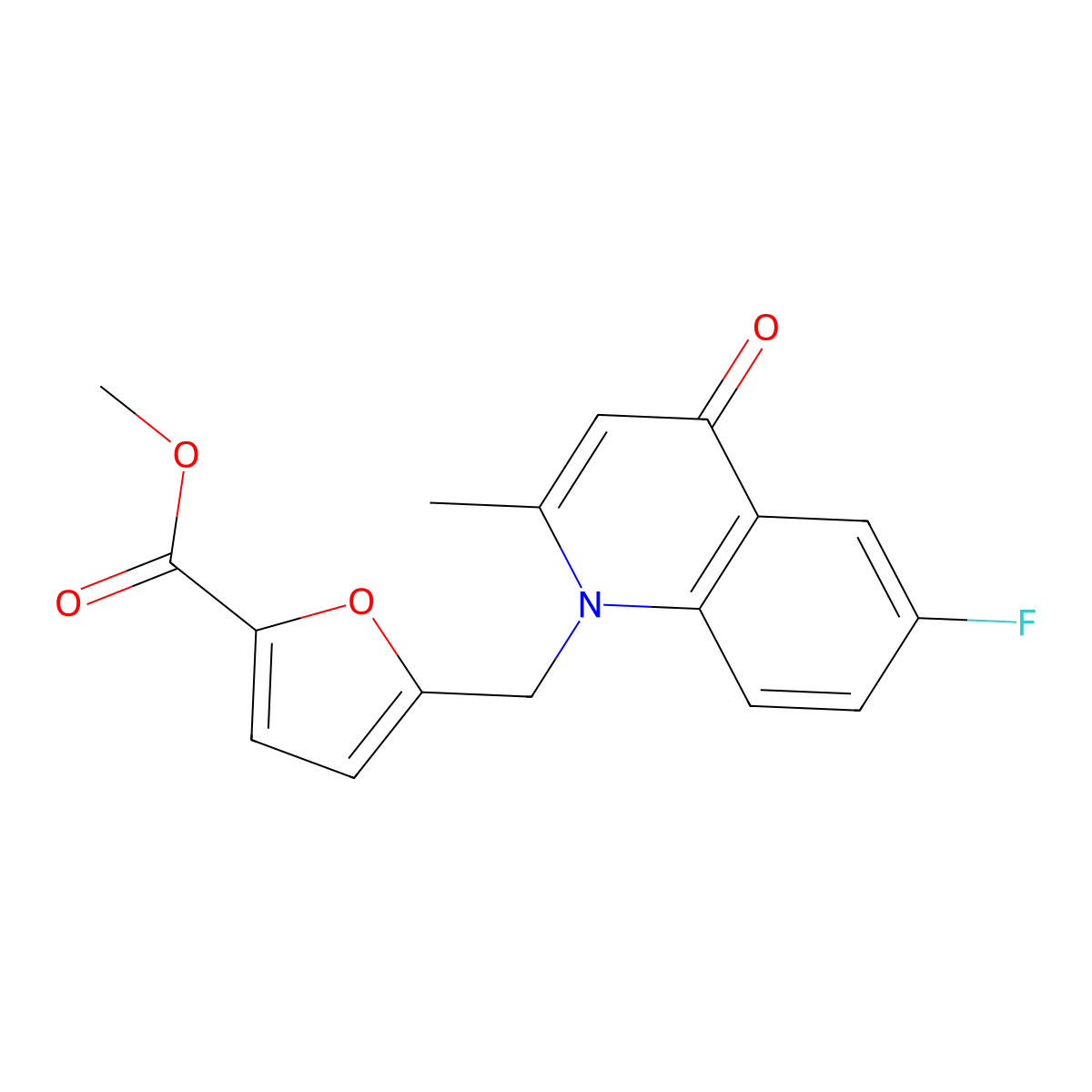 Methyl 5-((6-fluoro-2-methyl-4-oxoquinolin-1(4H)-yl)methyl)furan-2-carboxylate molecular structure, CAS 1215613-79-8