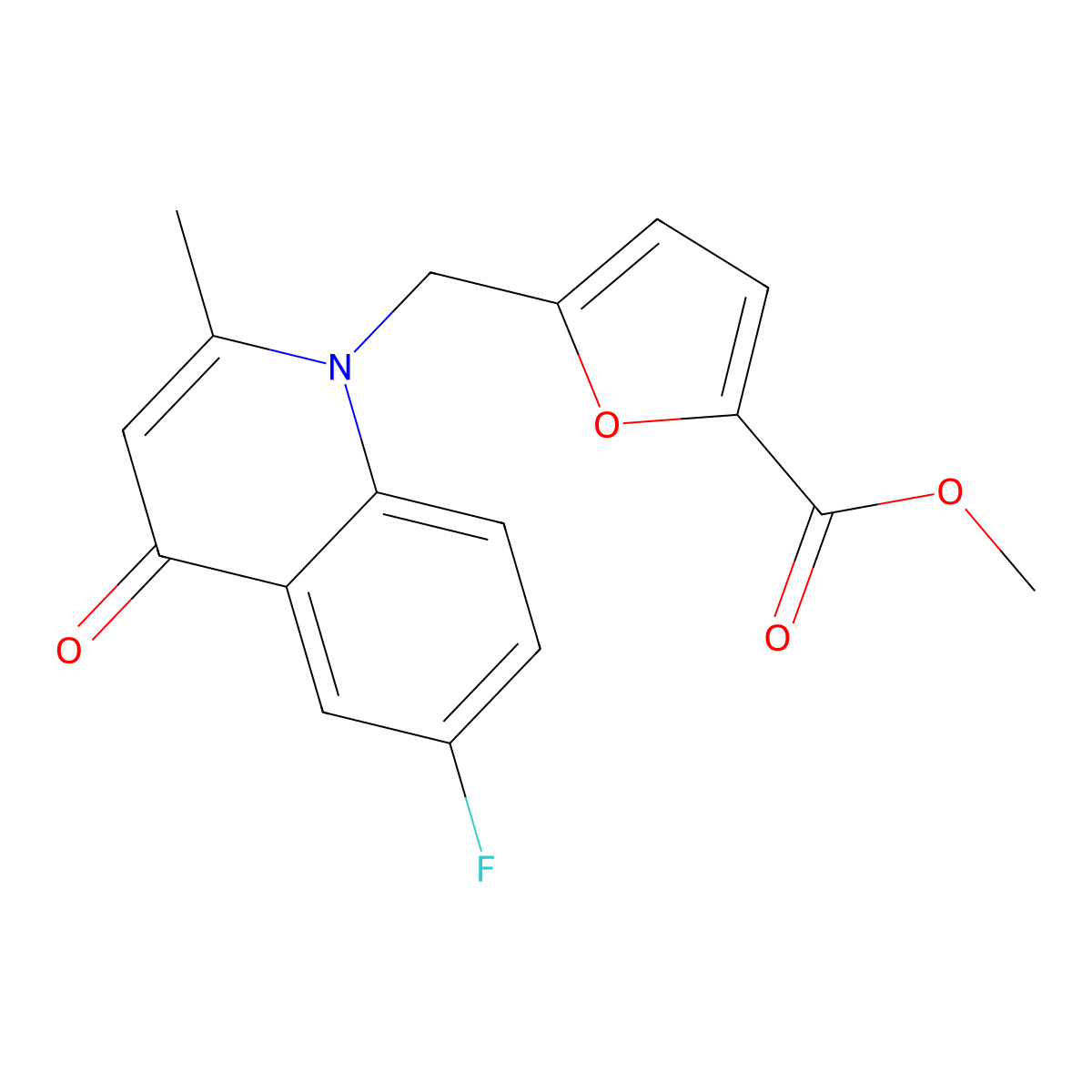 Methyl 5-((6-fluoro-2-methyl-4-oxoquinolin-1(4H)-yl)methyl)furan-2-carboxylate molecular structure, CAS 1215613-79-8