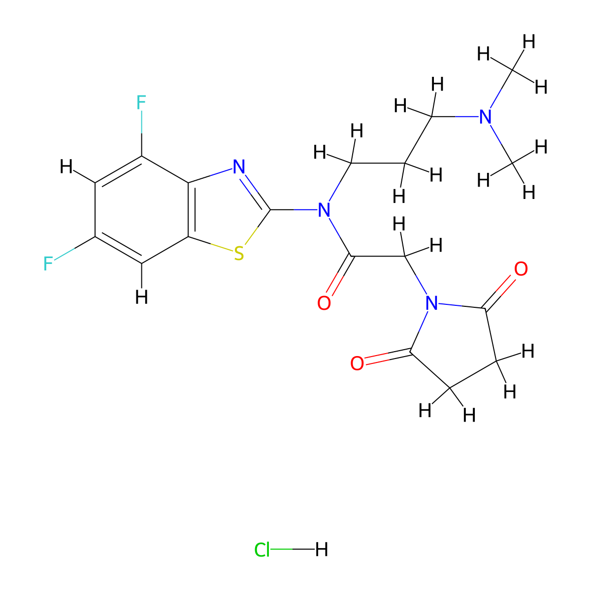 N-(4,6-difluorobenzo[d]thiazol-2-yl)-N-(3-(dimethylamino)propyl)-2-(2,5-dioxopyrrolidin-1-yl)acetamide hydrochloride molecular structure, CAS 1215613-88-9