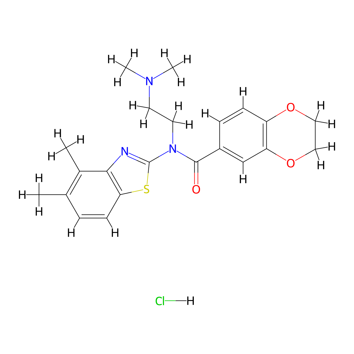 N-(2-(dimethylamino)ethyl)-N-(4,5-dimethylbenzo[d]thiazol-2-yl)-2,3-dihydrobenzo[b][1,4]dioxine-6-carboxamide hydrochloride molecular structure, CAS 1215614-53-1