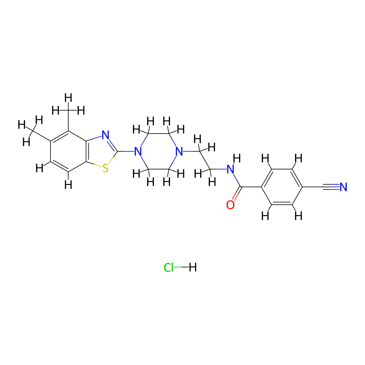 4-cyano-N-(2-(4-(4,5-dimethylbenzo[d]thiazol-2-yl)piperazin-1-yl)ethyl)benzamide hydrochloride molecular structure, CAS 1215614-60-0