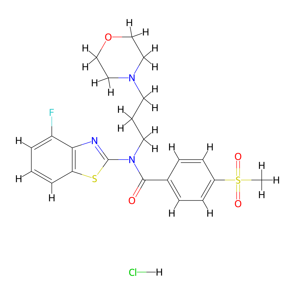N-(4-fluorobenzo[d]thiazol-2-yl)-4-(methylsulfonyl)-N-(3-morpholinopropyl)benzamide hydrochloride molecular structure, CAS 1215616-86-6