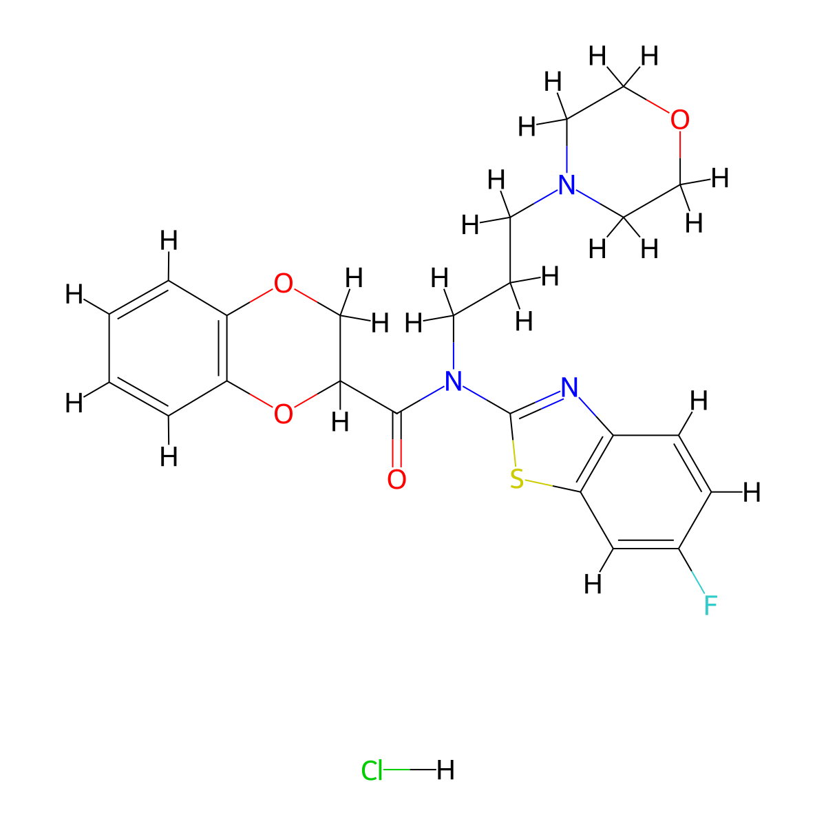 N-(6-fluorobenzo[d]thiazol-2-yl)-N-(3-morpholinopropyl)-2,3-dihydrobenzo[b][1,4]dioxine-2-carboxamide hydrochloride molecular structure, CAS 1215616-92-4