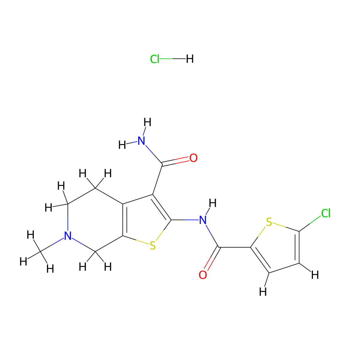2-(5-Chlorothiophene-2-carboxamido)-6-methyl-4,5,6,7-tetrahydrothieno[2,3-c]pyridine-3-carboxamide hydrochloride molecular structure, CAS 1215617-54-1