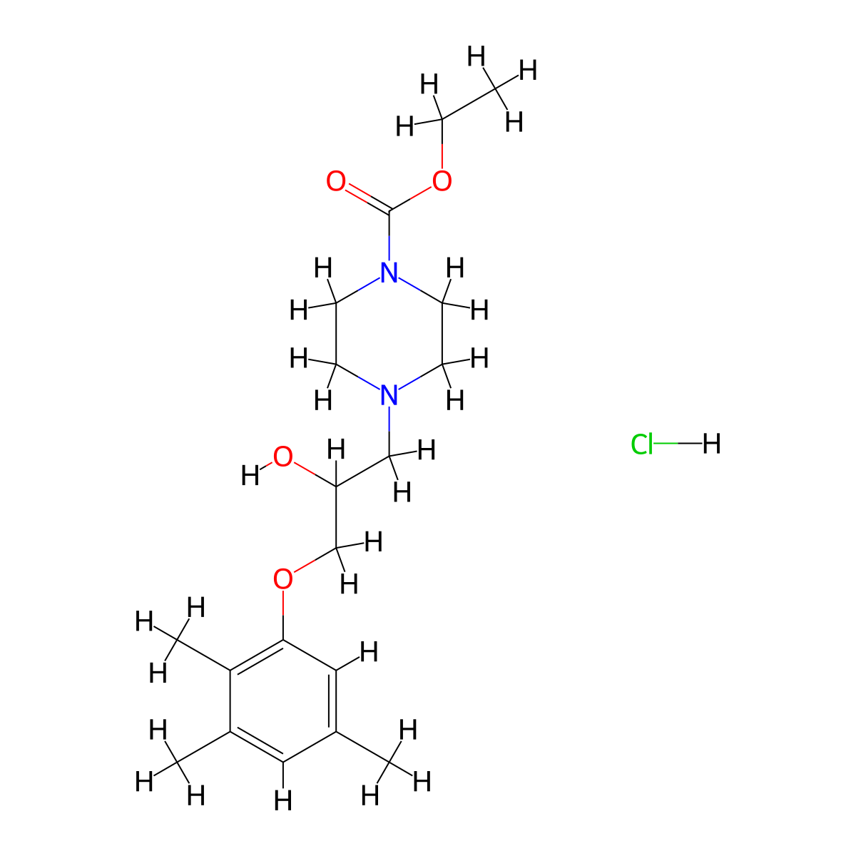 Ethyl 4-[2-hydroxy-3-(2,3,5-trimethylphenoxy)propyl]piperazine-1-carboxylate hydrochloride molecular structure, CAS 1215617-92-7