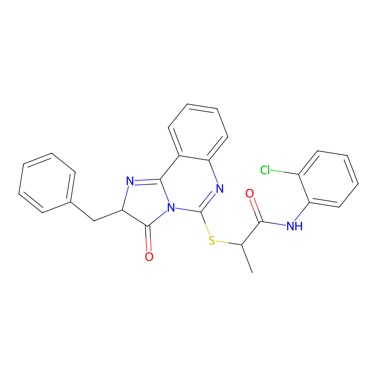 2-((2-benzyl-3-oxo-2,3-dihydroimidazo[1,2-c]quinazolin-5-yl)thio)-N-(2-chlorophenyl)propanamide molecular structure, CAS 1215618-36-2