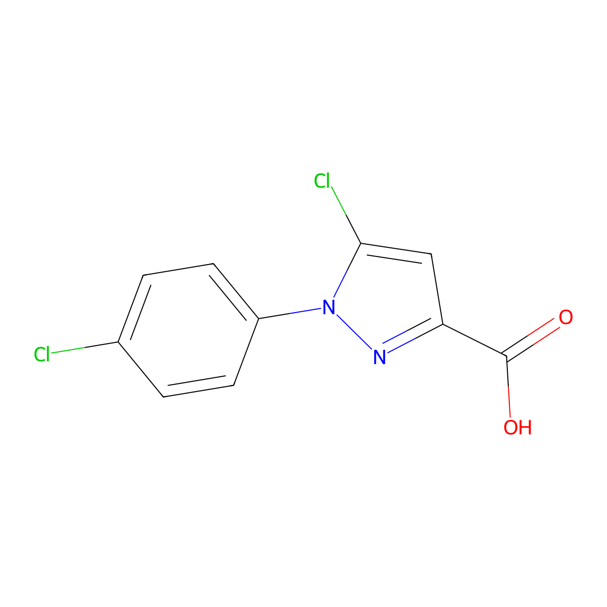 5-Chloro-1-(4-chlorophenyl)-1H-pyrazole-3-carboxylic acid molecular structure, CAS 121562-03-6