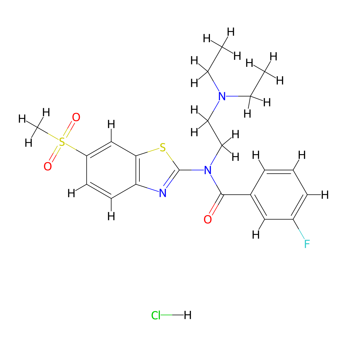 N-(2-(diethylamino)ethyl)-3-fluoro-N-(6-(methylsulfonyl)benzo[d]thiazol-2-yl)benzamide hydrochloride molecular structure, CAS 1215620-38-4