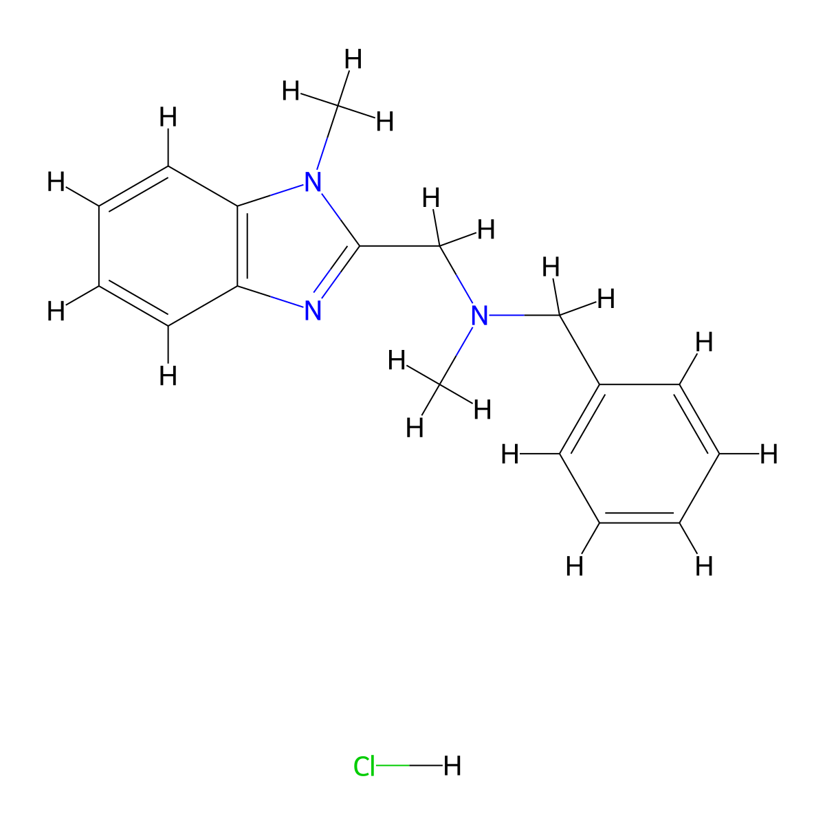 N-benzyl-N-methyl-1-(1-methyl-1H-benzo[d]imidazol-2-yl)methanamine hydrochloride molecular structure, CAS 1215620-90-8