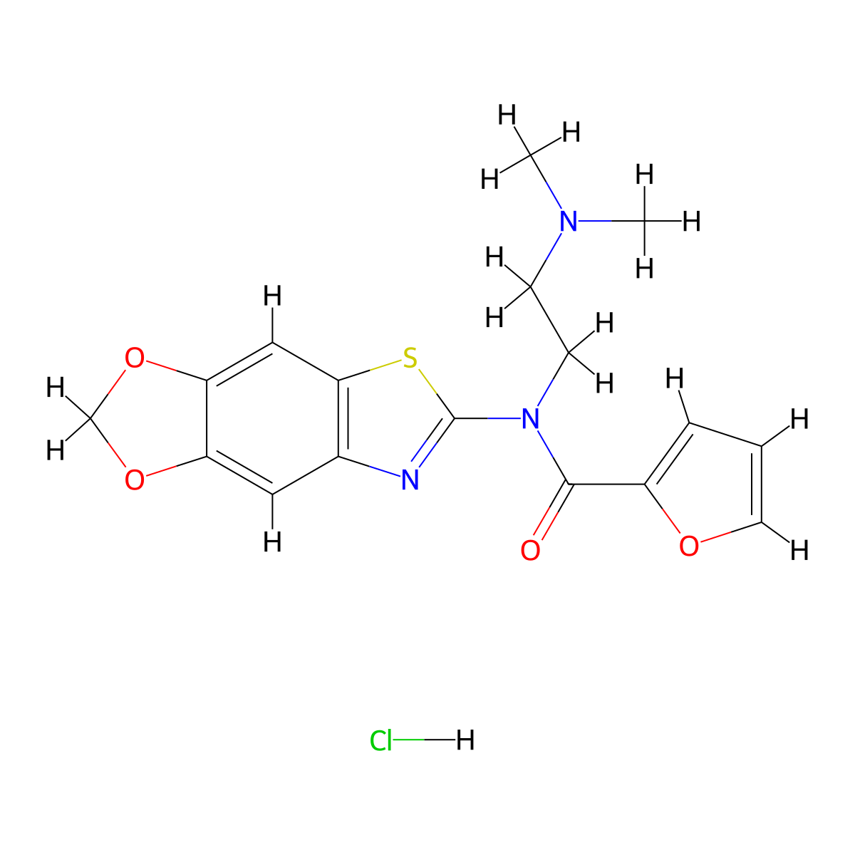 N-([1,3]dioxolo[4',5':4,5]benzo[1,2-d]thiazol-6-yl)-N-(2-(dimethylamino)ethyl)furan-2-carboxamide hydrochloride molecular structure, CAS 1215622-32-4