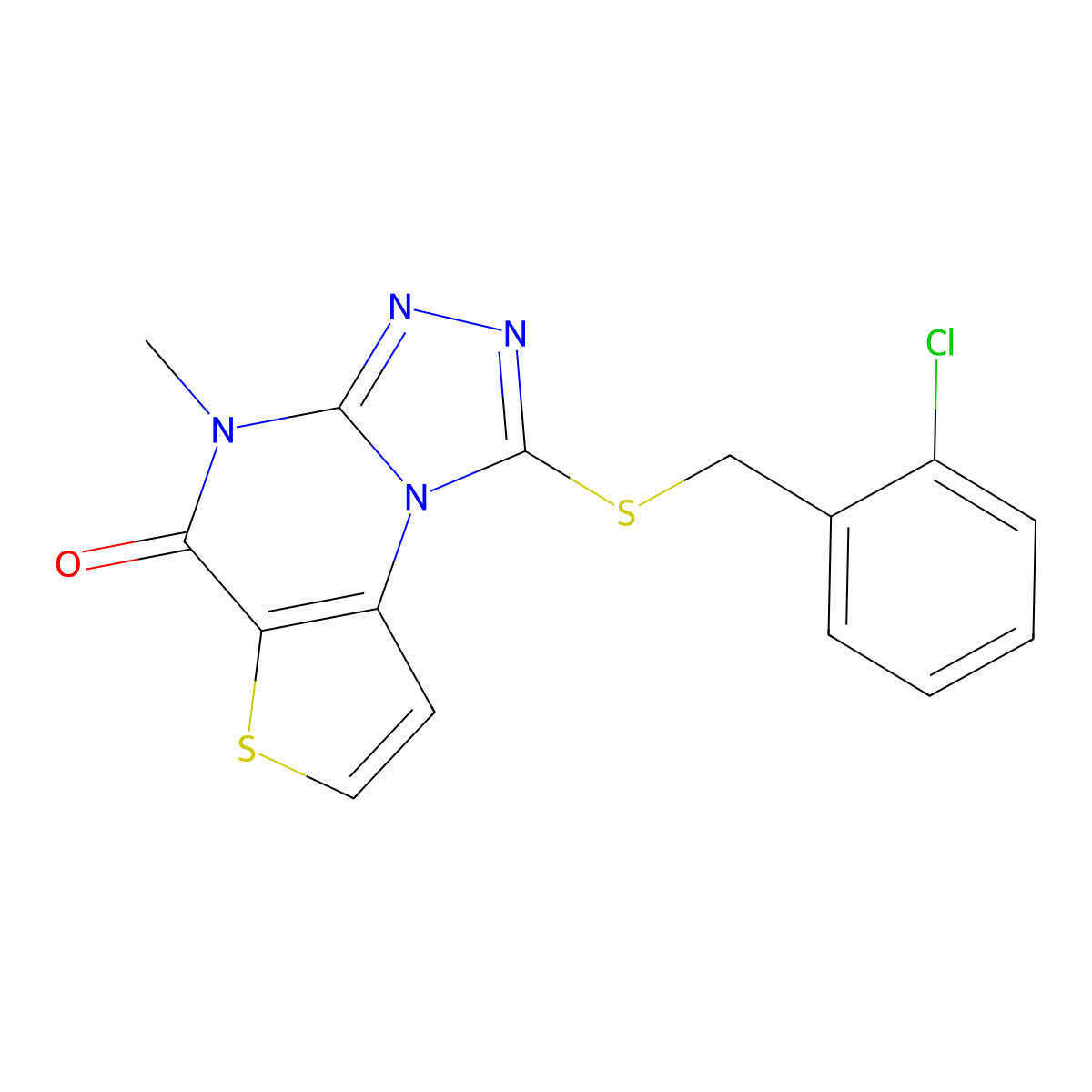 1-((2-chlorobenzyl)thio)-4-methylthieno[2,3-e][1,2,4]triazolo[4,3-a]pyrimidin-5(4H)-one molecular structure, CAS 1215623-86-1