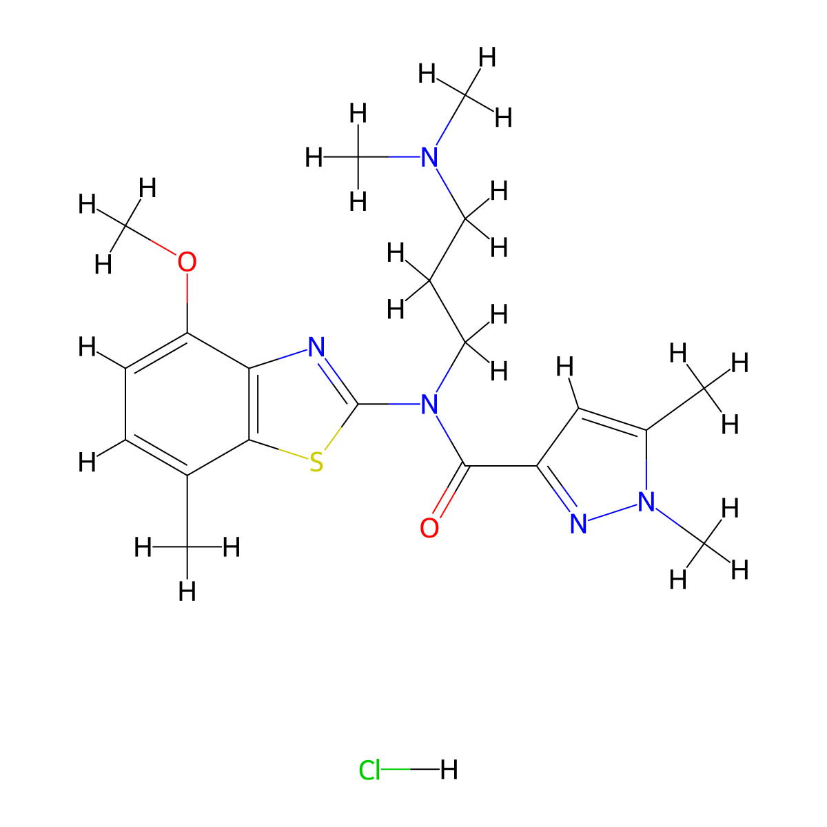 N-(3-(dimethylamino)propyl)-N-(4-methoxy-7-methylbenzo[d]thiazol-2-yl)-1,5-dimethyl-1H-pyrazole-3-carboxamide hydrochloride molecular structure, CAS 1215624-38-6