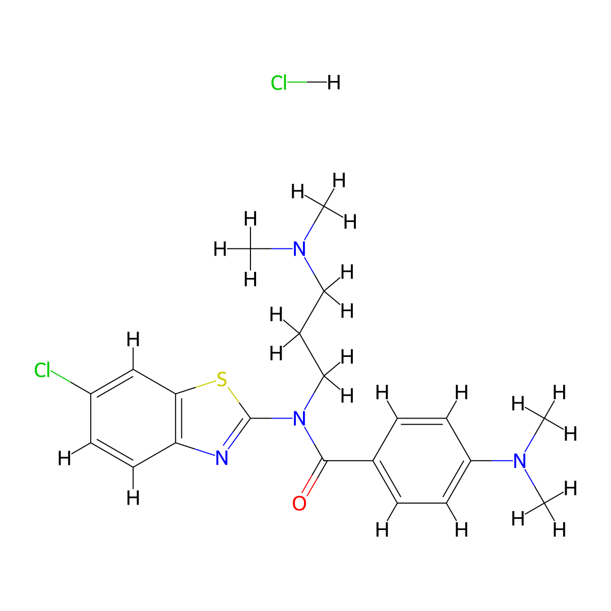 N-(6-chlorobenzo[d]thiazol-2-yl)-4-(dimethylamino)-N-(3-(dimethylamino)propyl)benzamide hydrochloride molecular structure, CAS 1215624-45-5