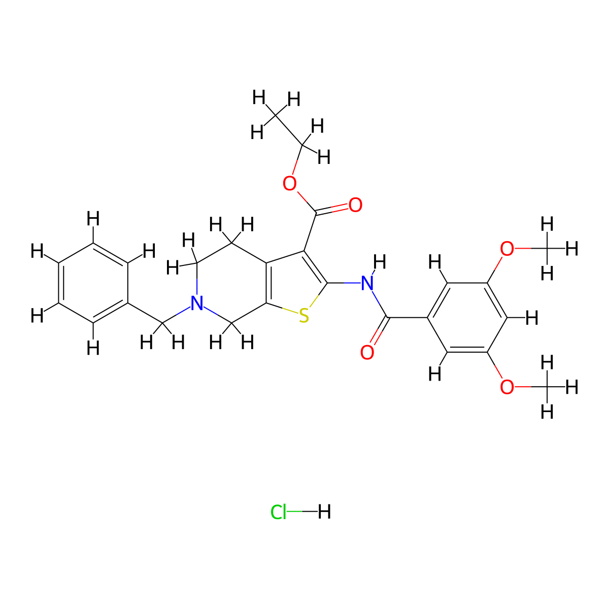 Ethyl 6-benzyl-2-(3,5-dimethoxybenzamido)-4,5,6,7-tetrahydrothieno[2,3-c]pyridine-3-carboxylate hydrochloride molecular structure, CAS 1215624-62-6