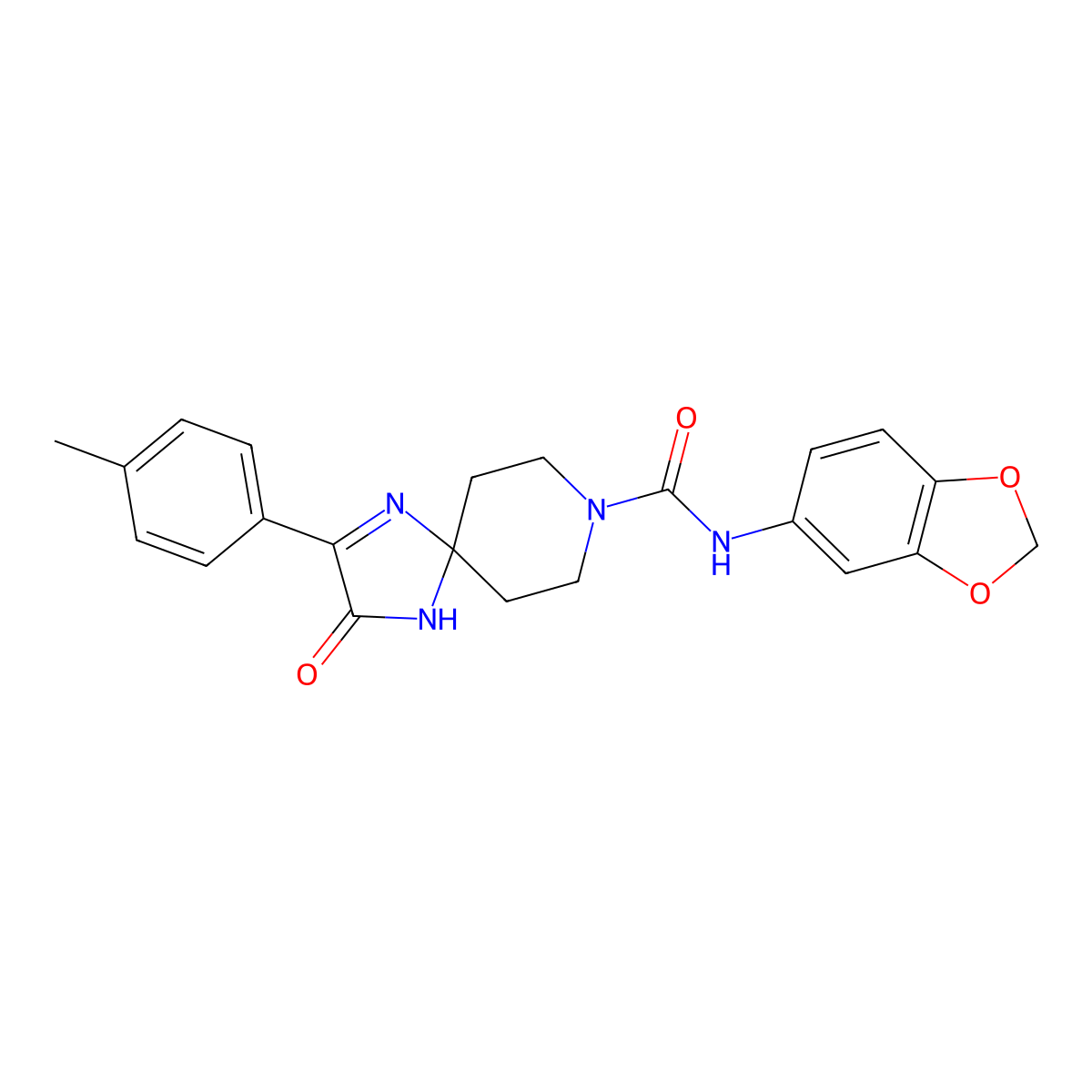 N-(2H-1,3-benzodioxol-5-yl)-2-(4-methylphenyl)-3-oxo-1,4,8-triazaspiro[4.5]dec-1-ene-8-carboxamide molecular structure, CAS 1215624-99-9