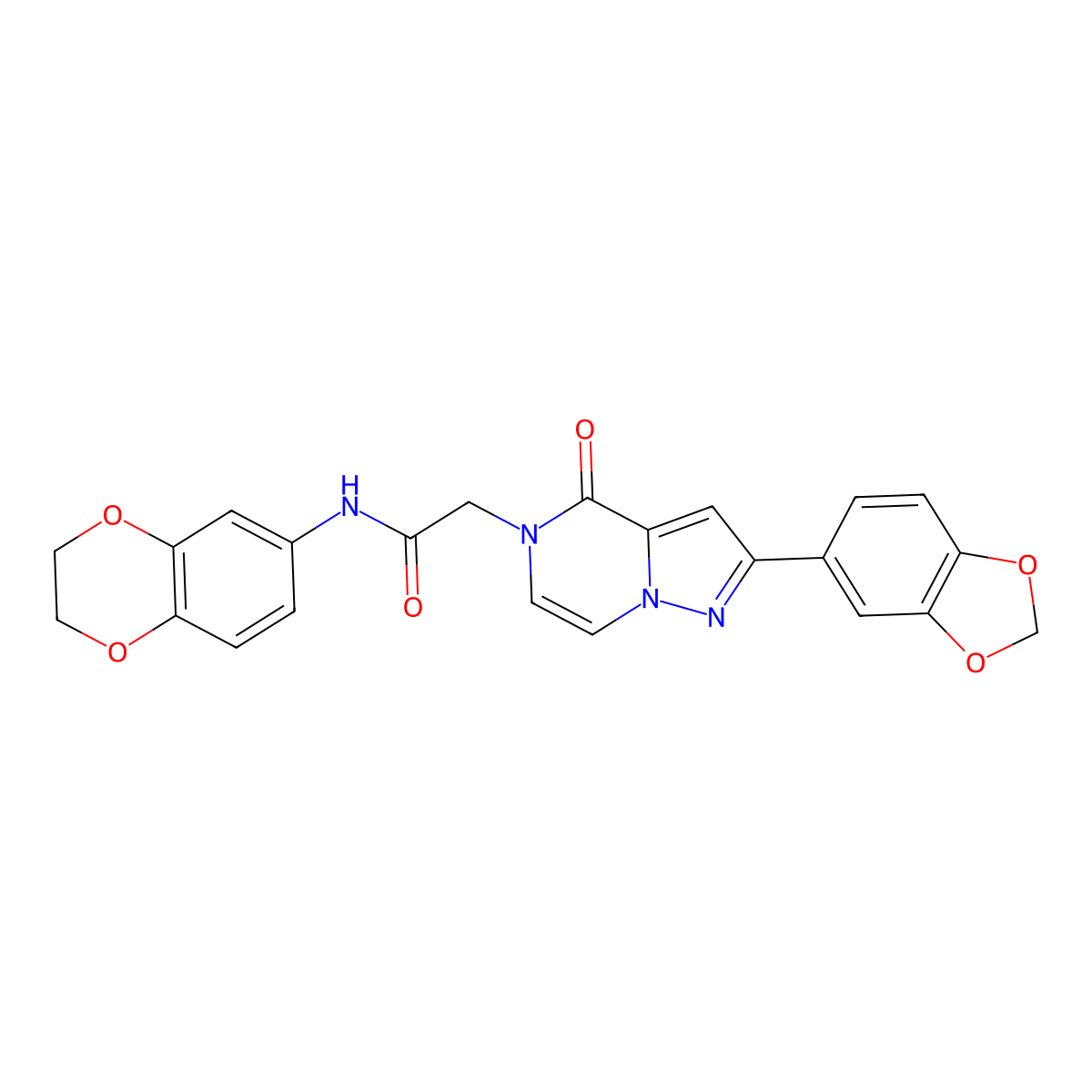 2-[2-(1,3-benzodioxol-5-yl)-4-oxopyrazolo[1,5-a]pyrazin-5(4H)-yl]-N-(2,3-dihydro-1,4-benzodioxin-6-yl)acetamide molecular structure, CAS 1215627-28-3