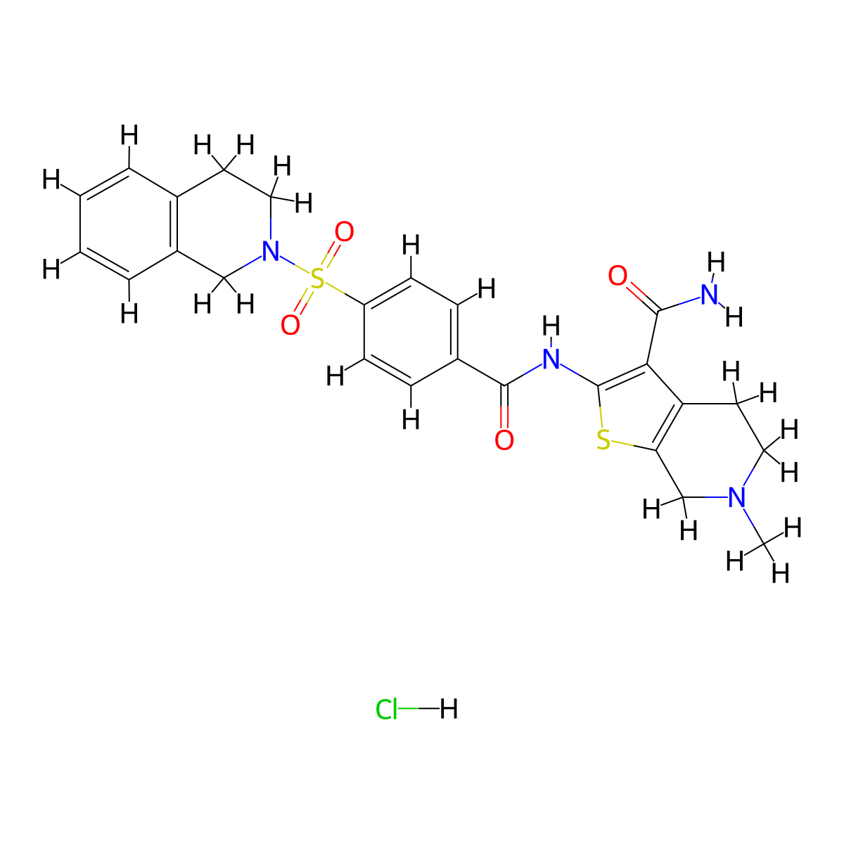 2-(4-((3,4-dihydroisoquinolin-2(1H)-yl)sulfonyl)benzamido)-6-methyl-4,5,6,7-tetrahydrothieno[2,3-c]pyridine-3-carboxamide hydrochloride molecular structure, CAS 1215628-18-4