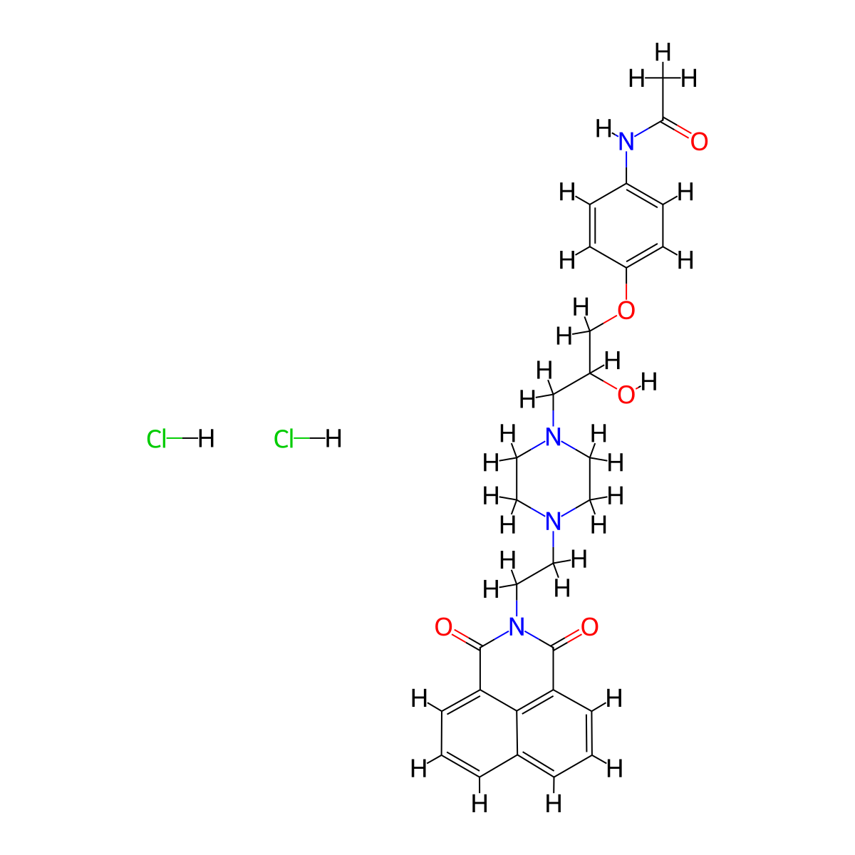 N-(4-(3-(4-(2-(1,3-dioxo-1H-benzo[de]isoquinolin-2(3H)-yl)ethyl)piperazin-1-yl)-2-hydroxypropoxy)phenyl)acetamide dihydrochloride molecular structure, CAS 1215628-29-7