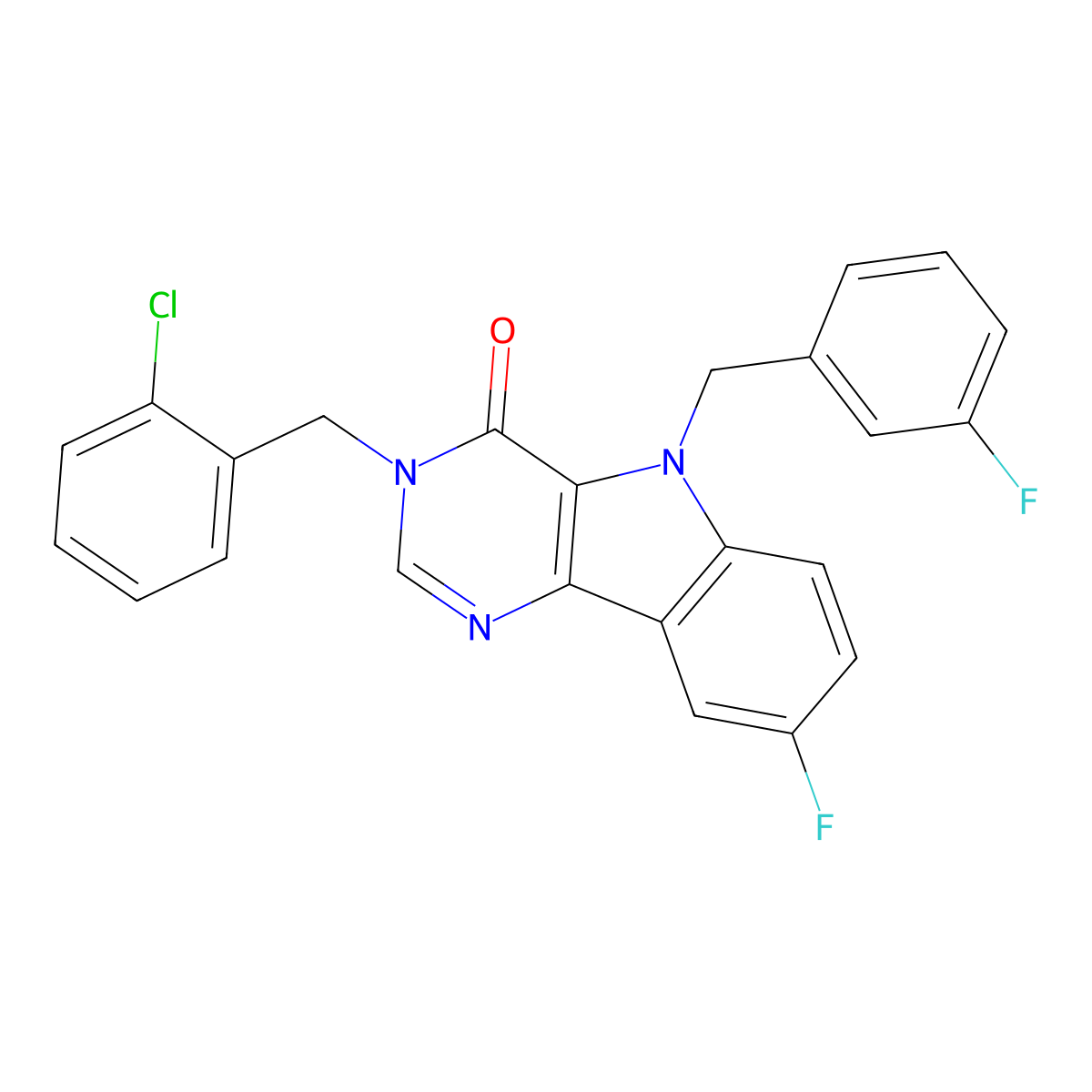 3-(2-chlorobenzyl)-8-fluoro-5-(3-fluorobenzyl)-3,5-dihydro-4H-pyrimido[5,4-b]indol-4-one molecular structure, CAS 1215628-30-0