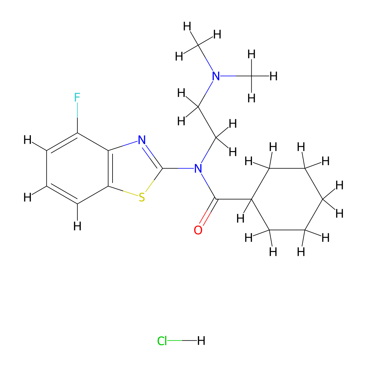 N-(2-(dimethylamino)ethyl)-N-(4-fluorobenzo[d]thiazol-2-yl)cyclohexanecarboxamide hydrochloride molecular structure, CAS 1215628-39-9