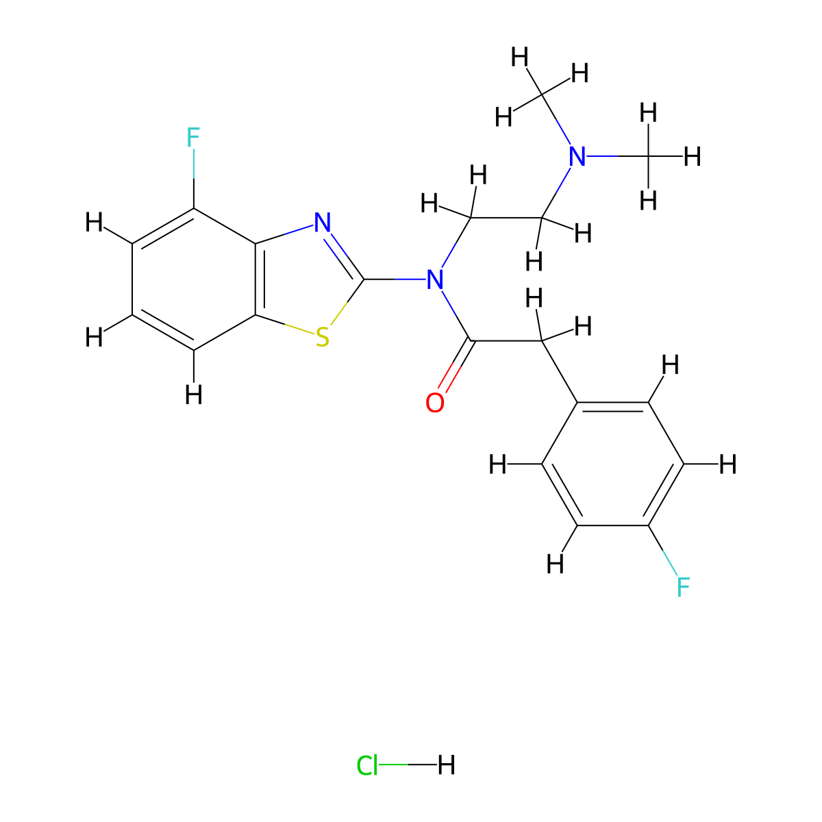 N-(2-(dimethylamino)ethyl)-N-(4-fluorobenzo[d]thiazol-2-yl)-2-(4-fluorophenyl)acetamide hydrochloride molecular structure, CAS 1215628-40-2