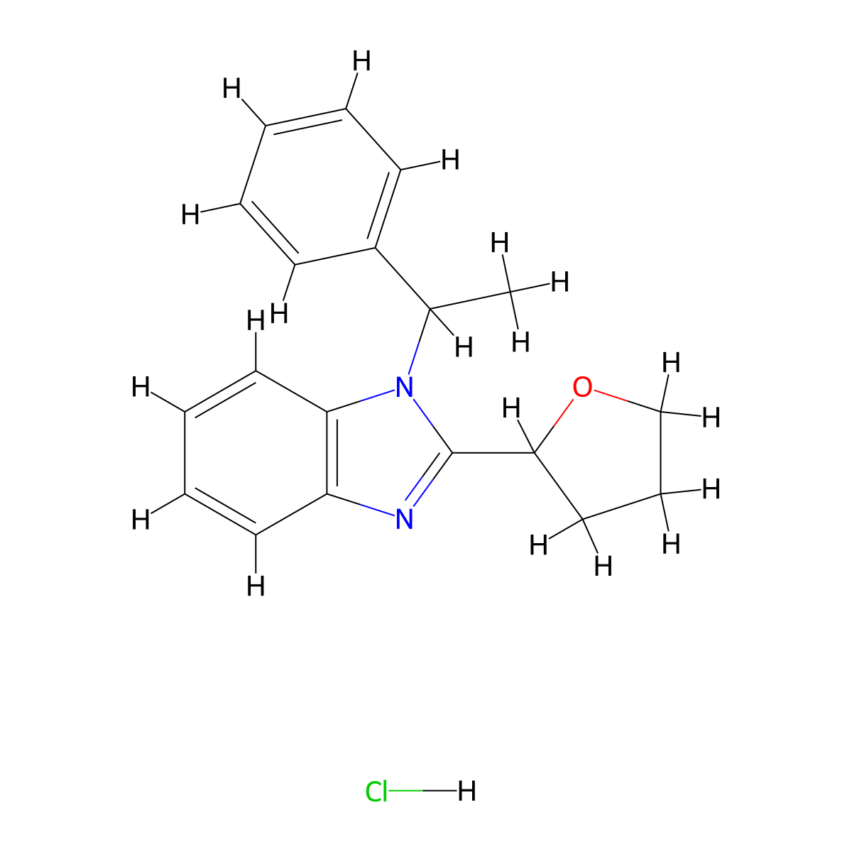 1-(1-phenylethyl)-2-(tetrahydrofuran-2-yl)-1H-benzo[d]imidazole hydrochloride molecular structure, CAS 1215628-98-0