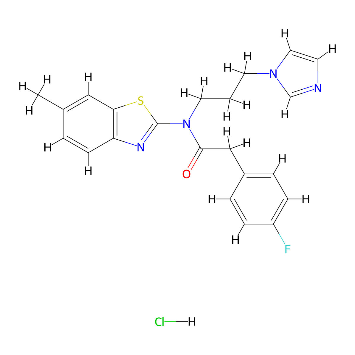 N-(3-(1H-imidazol-1-yl)propyl)-2-(4-fluorophenyl)-N-(6-methylbenzo[d]thiazol-2-yl)acetamide hydrochloride molecular structure, CAS 1215632-96-4