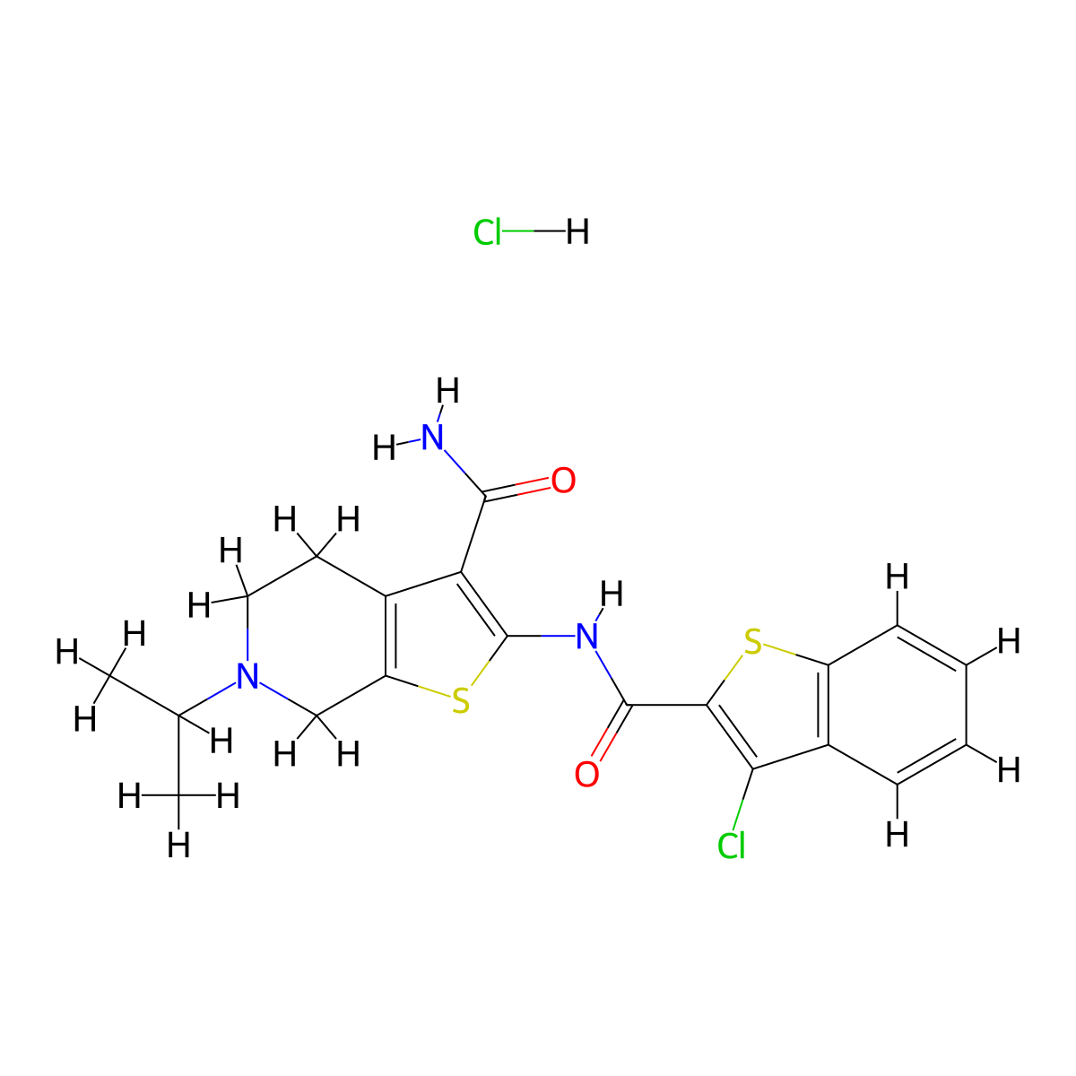 2-(3-Chlorobenzo[b]thiophene-2-carboxamido)-6-isopropyl-4,5,6,7-tetrahydrothieno[2,3-c]pyridine-3-carboxamide hydrochloride molecular structure, CAS 1215633-50-3
