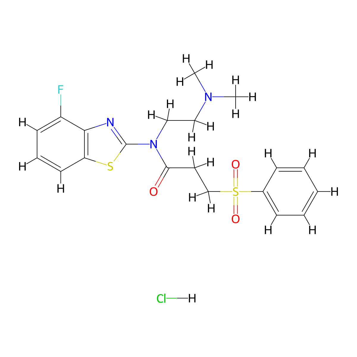N-(2-(dimethylamino)ethyl)-N-(4-fluorobenzo[d]thiazol-2-yl)-3-(phenylsulfonyl)propanamide hydrochloride molecular structure, CAS 1215636-86-4