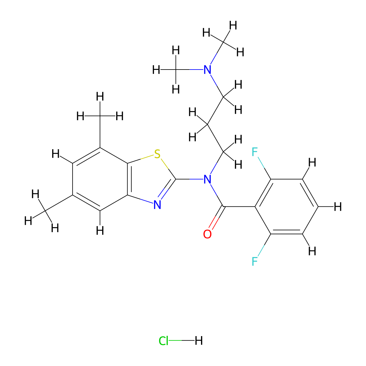 N-(3-(dimethylamino)propyl)-N-(5,7-dimethylbenzo[d]thiazol-2-yl)-2,6-difluorobenzamide hydrochloride molecular structure, CAS 1215637-55-0