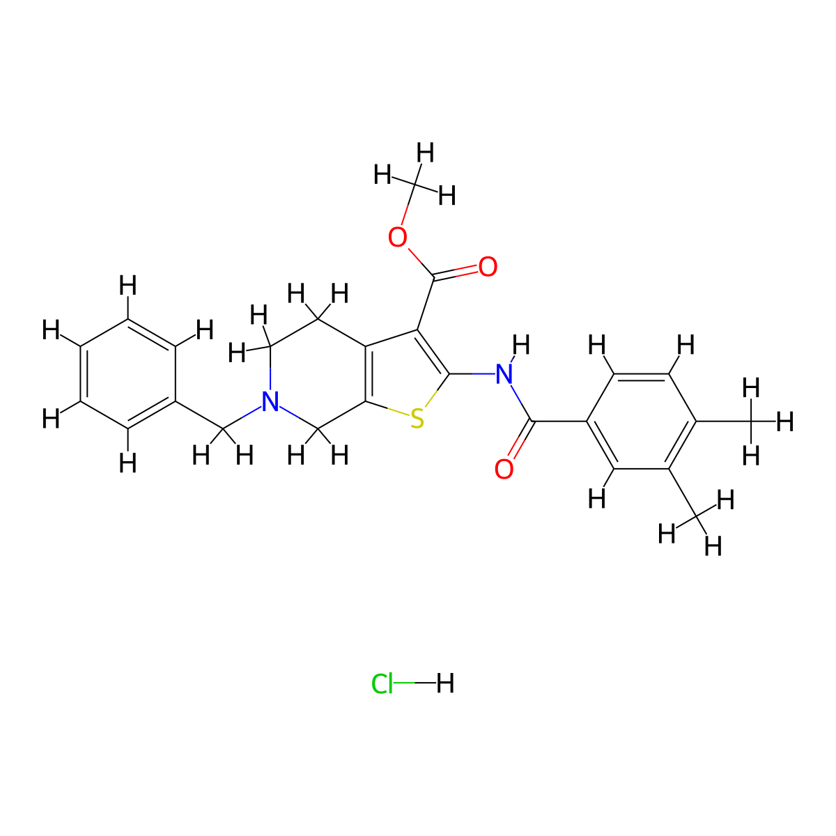 Methyl 6-benzyl-2-(3,4-dimethylbenzamido)-4,5,6,7-tetrahydrothieno[2,3-c]pyridine-3-carboxylate hydrochloride molecular structure, CAS 1215638-27-9