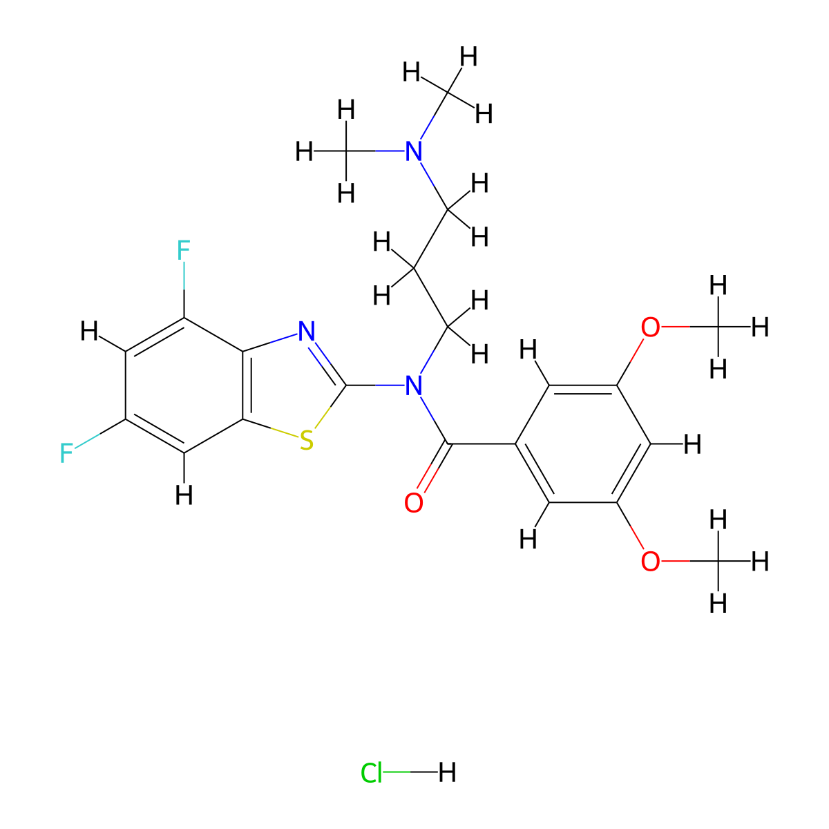 N-(4,6-difluorobenzo[d]thiazol-2-yl)-N-(3-(dimethylamino)propyl)-3,5-dimethoxybenzamide hydrochloride molecular structure, CAS 1215640-26-8