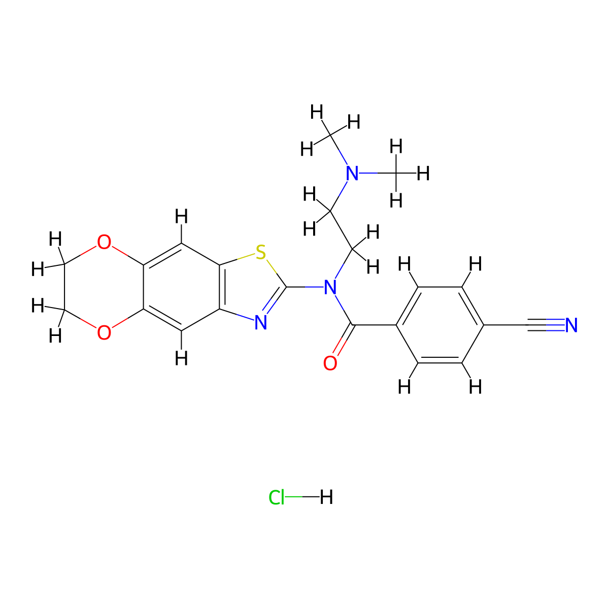4-cyano-N-[2-(dimethylamino)ethyl]-N-{10,13-dioxa-4-thia-6-azatricyclo[7.4.0.0^{3,7}]trideca-1,3(7),5,8-tetraen-5-yl}benzamide hydrochloride molecular structure, CAS 1215644-43-1