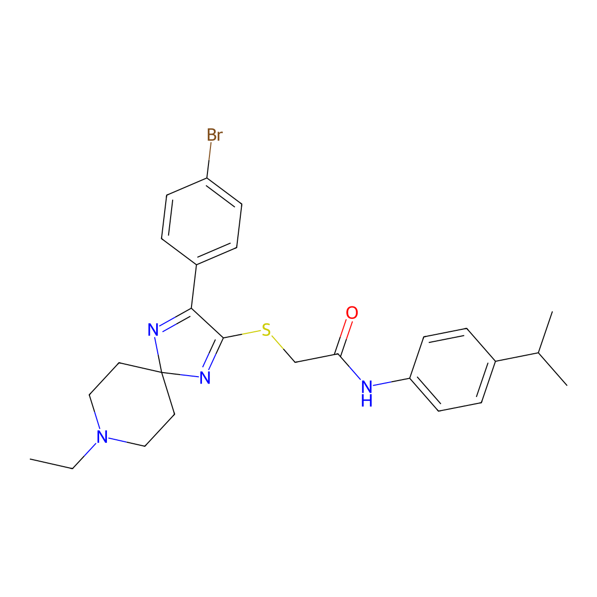 2-((3-(4-bromophenyl)-8-ethyl-1,4,8-triazaspiro[4.5]deca-1,3-dien-2-yl)thio)-N-(4-isopropylphenyl)acetamide molecular structure, CAS 1215644-70-4