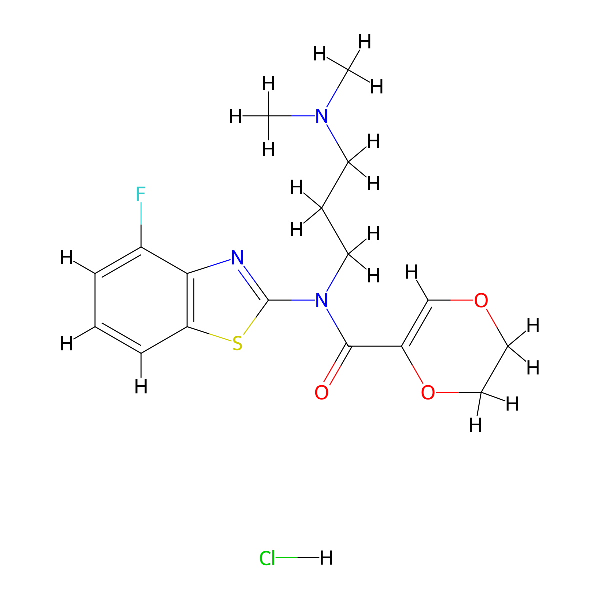 N-(3-(dimethylamino)propyl)-N-(4-fluorobenzo[d]thiazol-2-yl)-5,6-dihydro-1,4-dioxine-2-carboxamide hydrochloride molecular structure, CAS 1215644-91-9