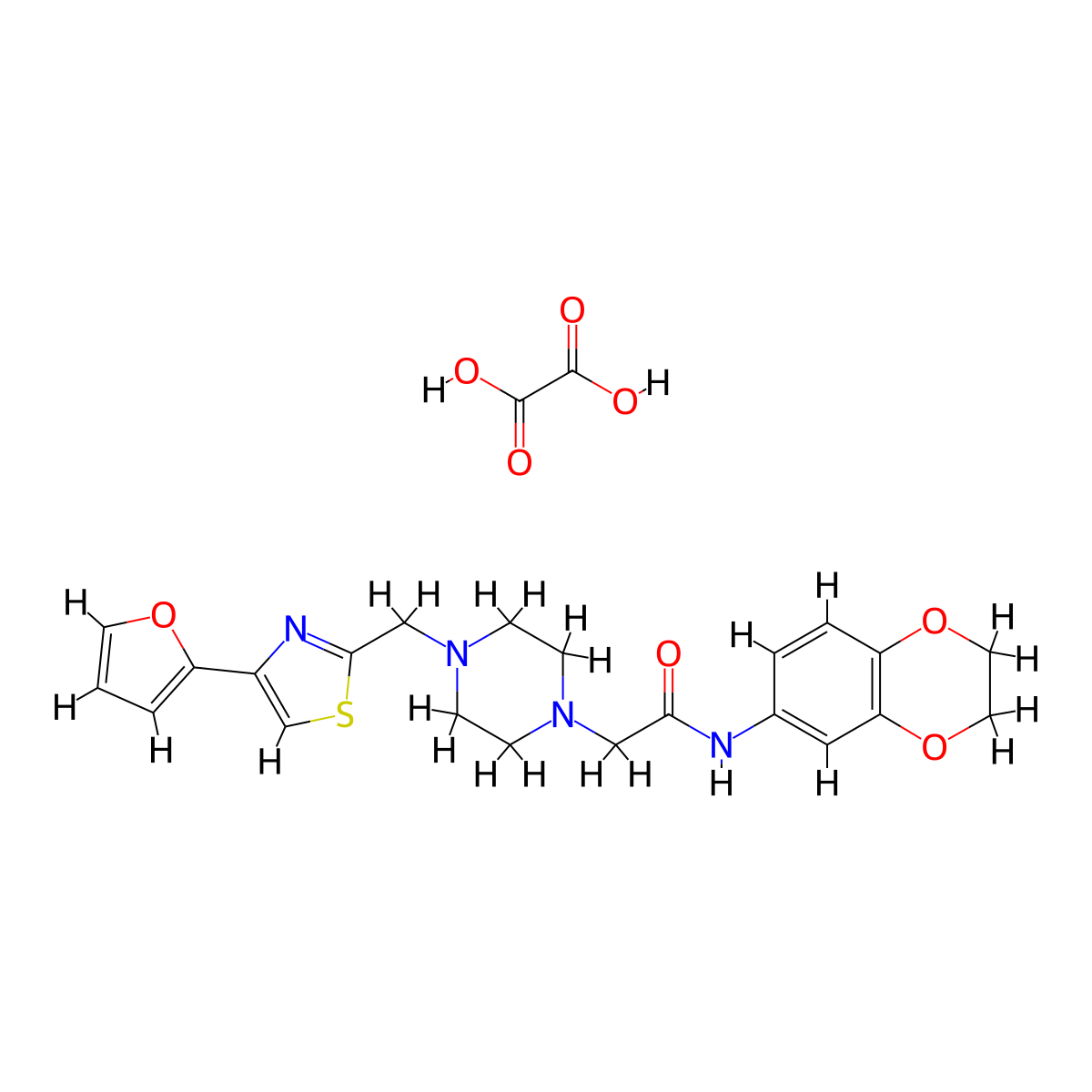 N-(2,3-dihydrobenzo[b][1,4]dioxin-6-yl)-2-(4-((4-(furan-2-yl)thiazol-2-yl)methyl)piperazin-1-yl)acetamide oxalate molecular structure, CAS 1215645-10-5
