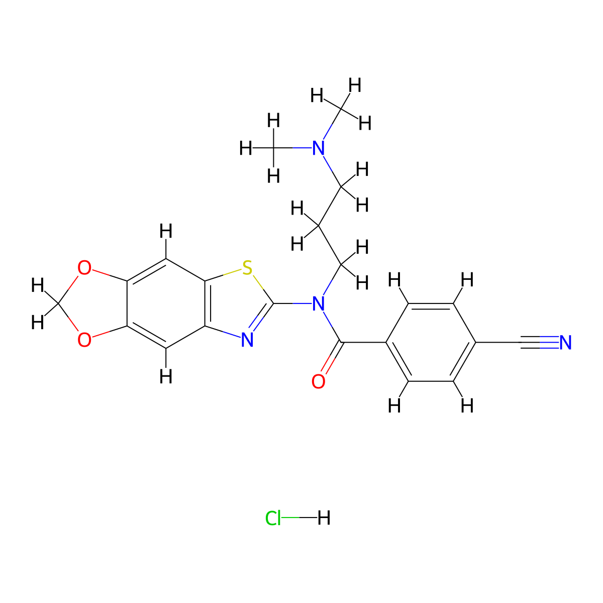 N-([1,3]dioxolo[4',5':4,5]benzo[1,2-d]thiazol-6-yl)-4-cyano-N-(3-(dimethylamino)propyl)benzamide hydrochloride molecular structure, CAS 1215645-45-6