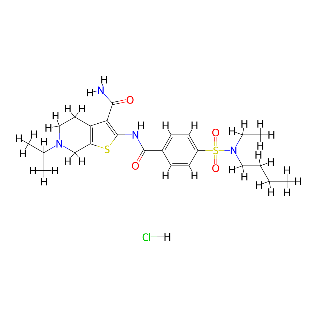 2-(4-(N-butyl-N-ethylsulfamoyl)benzamido)-6-isopropyl-4,5,6,7-tetrahydrothieno[2,3-c]pyridine-3-carboxamide hydrochloride molecular structure, CAS 1215645-52-5