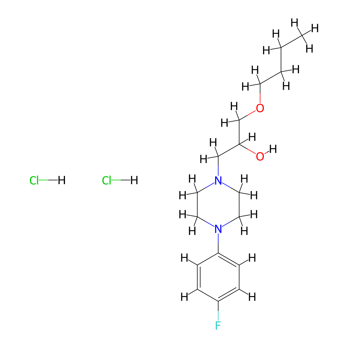 1-Butoxy-3-[4-(4-fluorophenyl)piperazin-1-YL]propan-2-OL dihydrochloride molecular structure, CAS 1215647-50-9