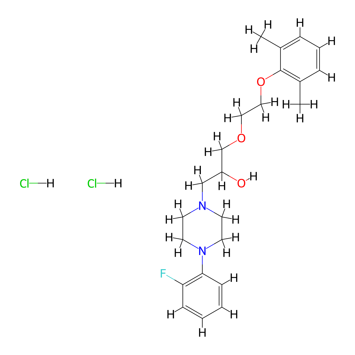 1-[2-(2,6-Dimethylphenoxy)ethoxy]-3-[4-(2-fluorophenyl)piperazin-1-YL]propan-2-OL dihydrochloride molecular structure, CAS 1215647-74-7
