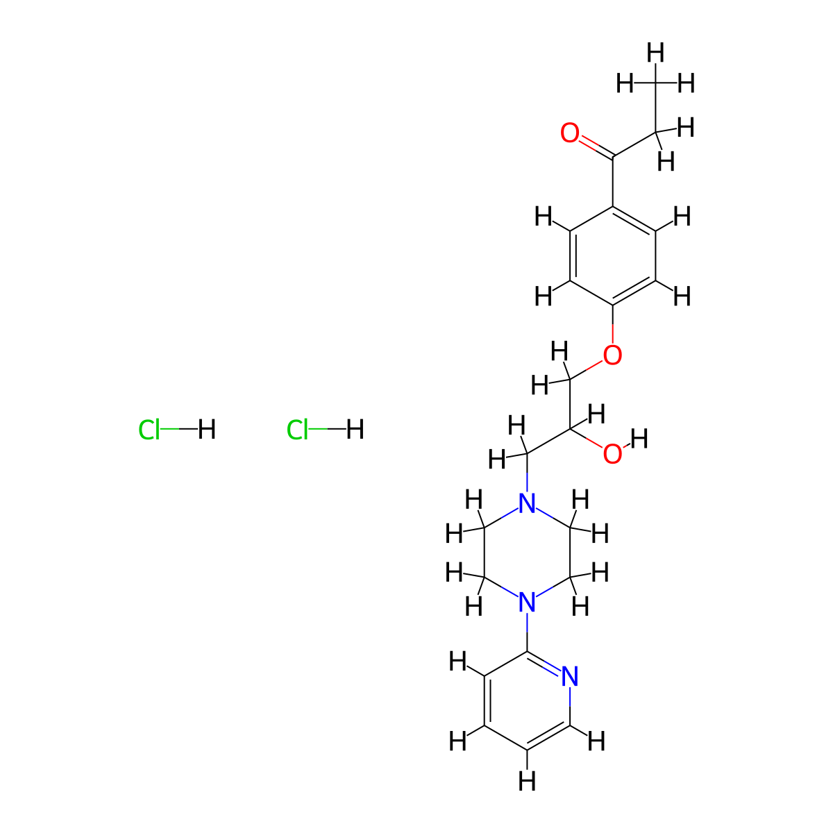 1-(4-(2-Hydroxy-3-(4-(pyridin-2-yl)piperazin-1-yl)propoxy)phenyl)propan-1-one dihydrochloride molecular structure, CAS 1215647-93-0