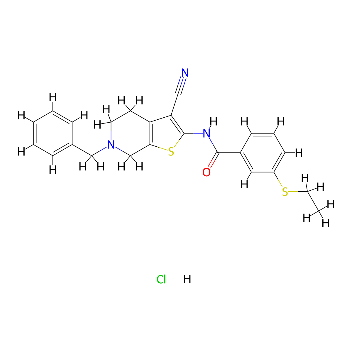 N-(6-benzyl-3-cyano-4,5,6,7-tetrahydrothieno[2,3-c]pyridin-2-yl)-3-(ethylthio)benzamide hydrochloride molecular structure, CAS 1215648-17-1