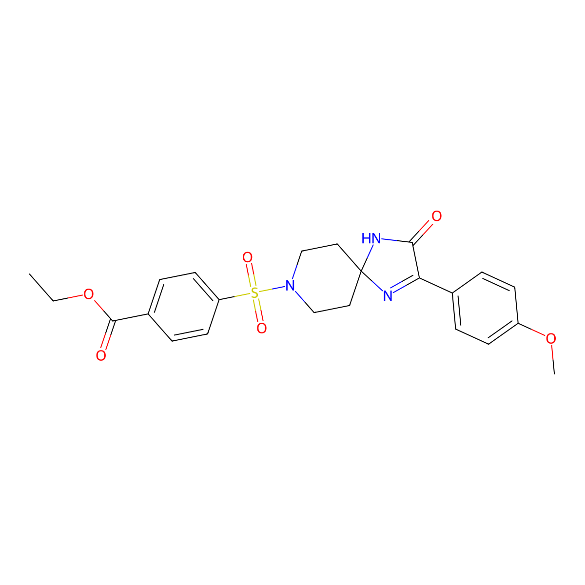 Ethyl 4-((2-(4-methoxyphenyl)-3-oxo-1,4,8-triazaspiro[4.5]dec-1-en-8-yl)sulfonyl)benzoate molecular structure, CAS 1215648-81-9