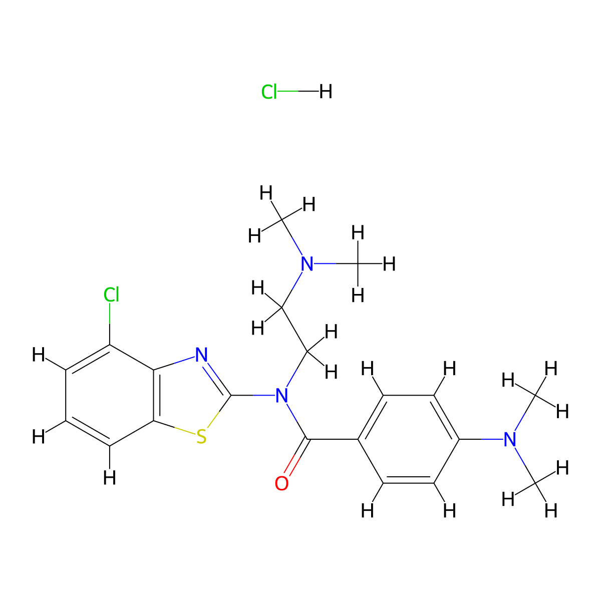N-(4-chlorobenzo[d]thiazol-2-yl)-4-(dimethylamino)-N-(2-(dimethylamino)ethyl)benzamide hydrochloride molecular structure, CAS 1215649-98-1