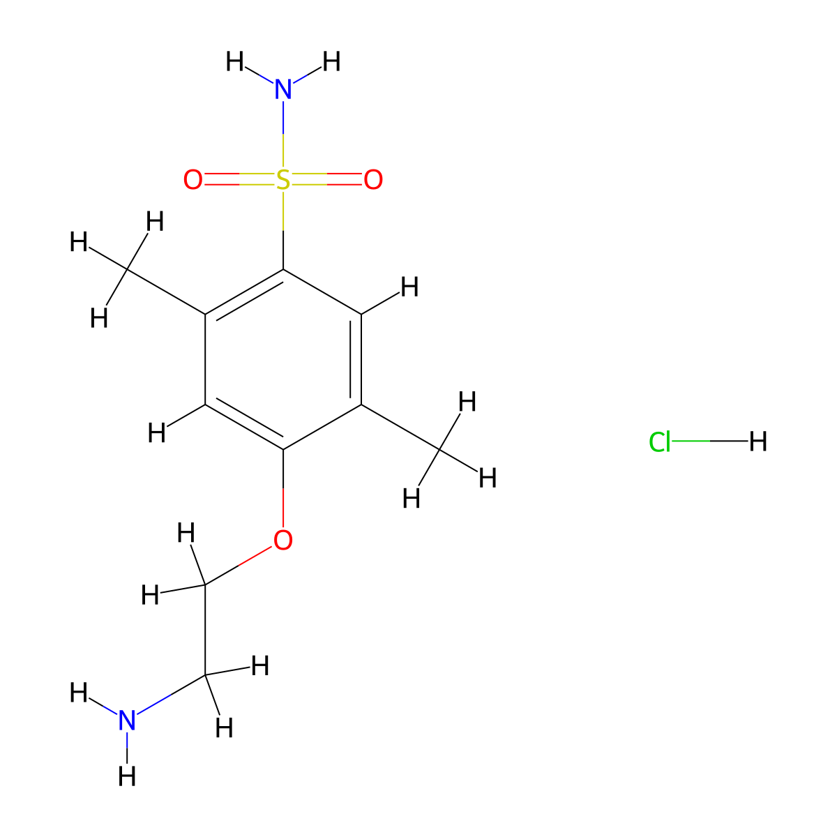 4-(2-Aminoethoxy)-2,5-dimethylbenzene-1-sulfonamide hydrochloride molecular structure, CAS 1215651-89-0