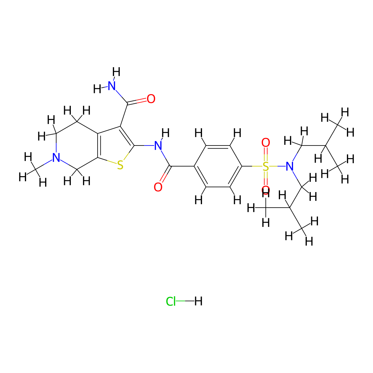 2-(4-(N,N-diisobutylsulfamoyl)benzamido)-6-methyl-4,5,6,7-tetrahydrothieno[2,3-c]pyridine-3-carboxamide hydrochloride molecular structure, CAS 1215652-20-2
