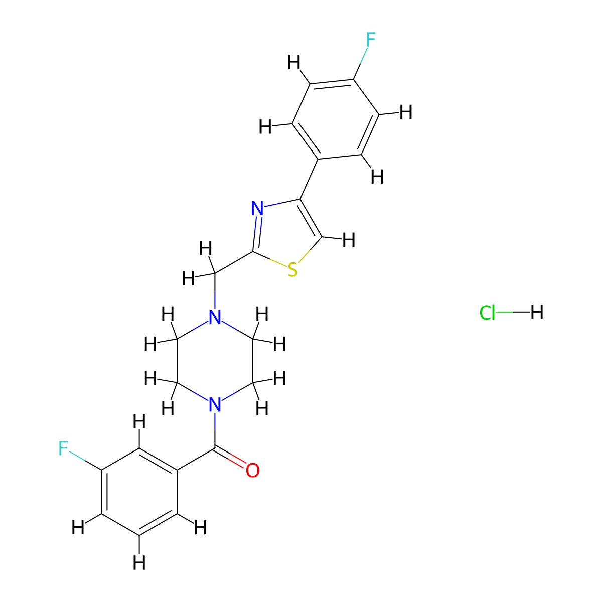 (3-Fluorophenyl)(4-((4-(4-fluorophenyl)thiazol-2-yl)methyl)piperazin-1-yl)methanone hydrochloride molecular structure, CAS 1215652-40-6