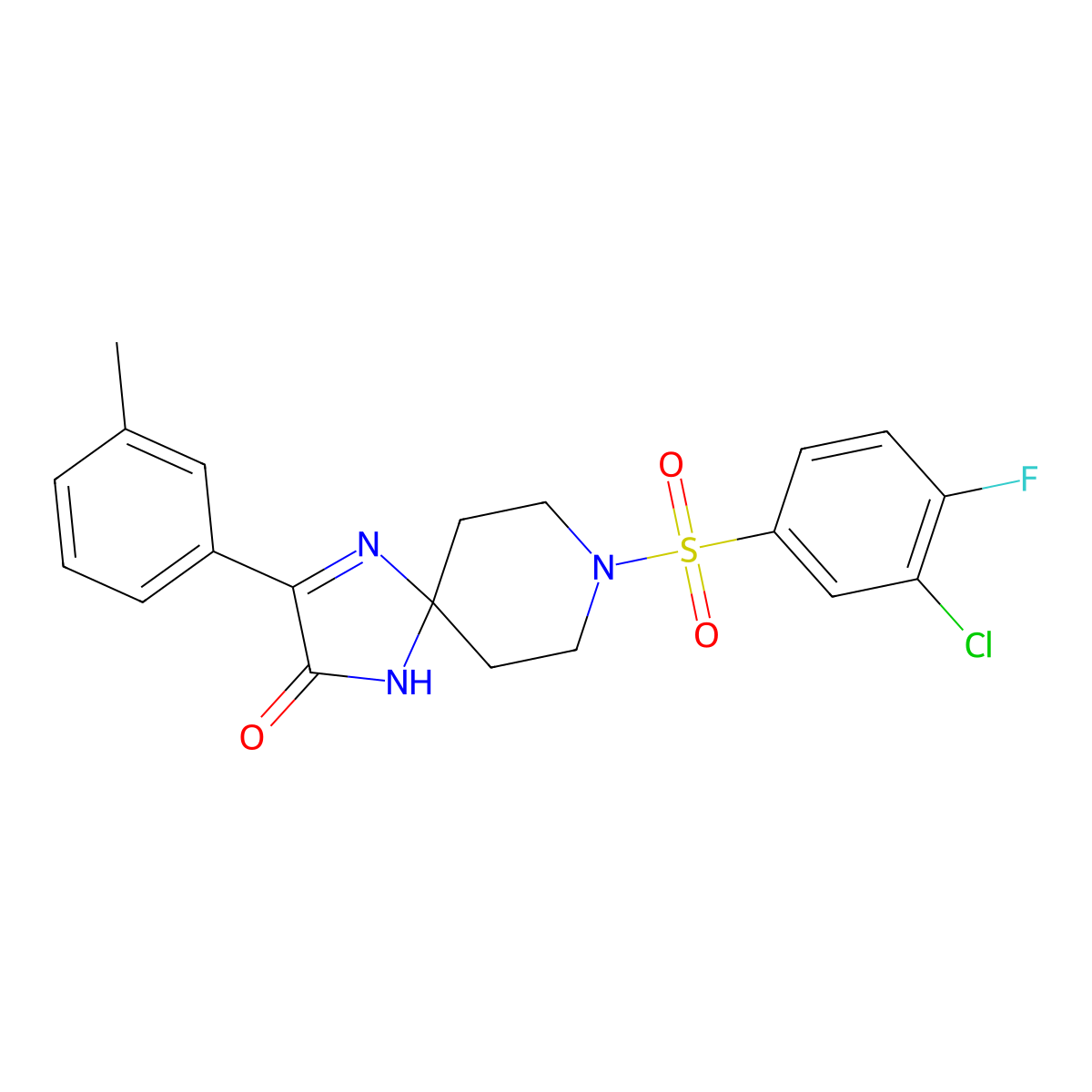8-((3-Chloro-4-fluorophenyl)sulfonyl)-3-(m-tolyl)-1,4,8-triazaspiro[4.5]dec-3-en-2-one molecular structure, CAS 1215656-45-3